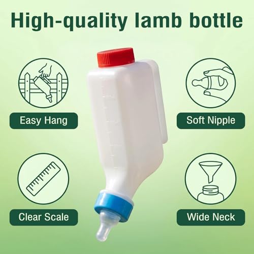 Lamb Bottle Goat Nipples 500ml Baby Goat Nursing Bottles & Replacement Nipples Hang Upside Down Livestock Milk Bottle Bottles for Fawns Sheep (4pcs Bottles & 4pcs Nipples) - color: 4pcs bottles & 4pcs nipples