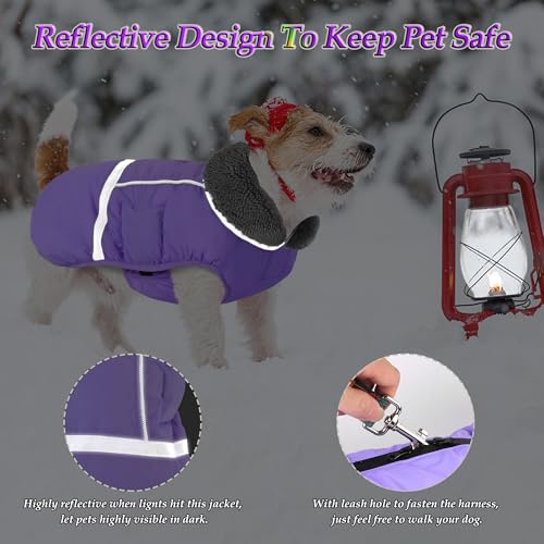 Dogcheer Warm Dog Coat, Waterproof Dog Jacket Christmas Puppy Winter Coat with Buckle, Reflective Adjustable Pet Snow Jacket Fleece Sweater for Small Medium Large Dogs - Taro Purple S - color: Taro Purple, size: Small