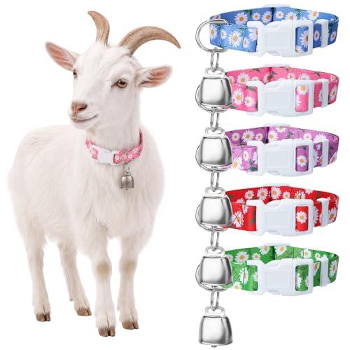 5 Pack Floral Goat Collars Adjustable Grazing Collar with Copper Bells - color: 5 Pack