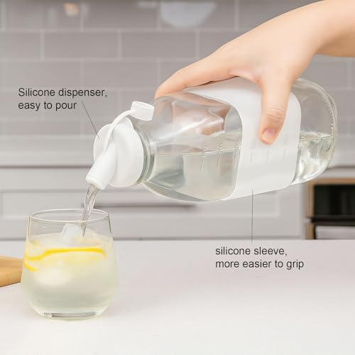 32 oz Reusable Glass Milk Bottles with Leak Proof Lid and Pour Dispenser