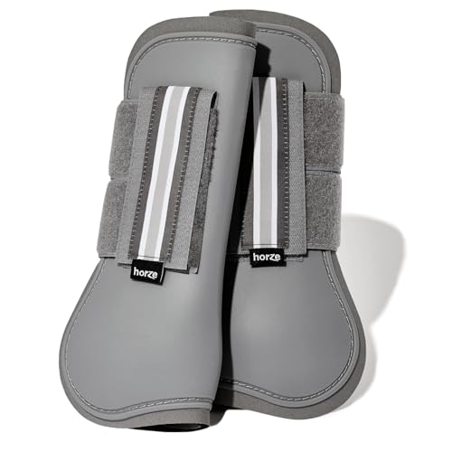 HORZE Adepto Open Front Tendon Boots | Durable Shell with Neoprene Lining - Steel Grey - Cob - color: Steel Grey, size: Cob