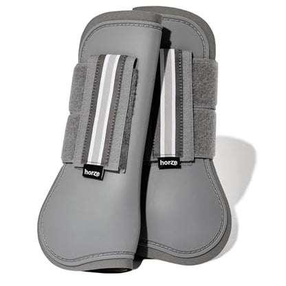 HORZE Adepto Open Front Tendon Boots | Durable Shell with Neoprene Lining - Steel Grey - Cob - color: Steel Grey, size: Cob