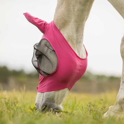 Equinavia Bug Out Horse Fly Mask, Soft Stretch Equine Fly Mask with Ears - color: Pink Flambe, size: Cob