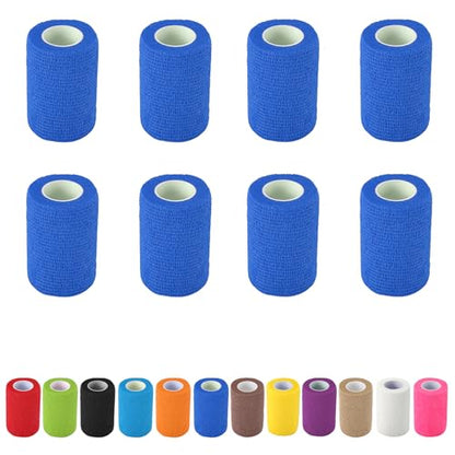 8 Pack Self Adhesive Bandage Wrap, 3 in x 5 Yards Vet Wrap Tape, Royal Blue - color: Royal Blue