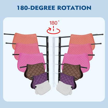 FAHKNS Saddle Pad Rack, Wall Mounted 180 Degree Swing Saddle Blanket Holder | 6 Bar Saddle Blanket Rack, Horse Blanket Storage Rack for Horse Tack Room Organization