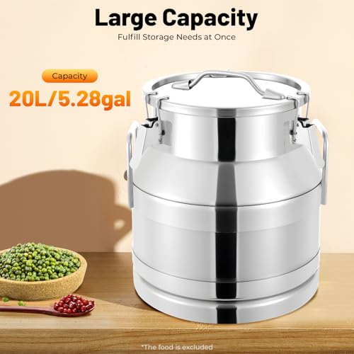 20L/5.25Gallon Stainless Steel Milk Can - Heavy Duty Milk Jug Bucket with Ergonomic Handle and Tight Lid, SS Liquid Solid Container, Non-Slip Base, Seamless Design, Simply Rinse for Clean - size: 20L/5.25Gallon
