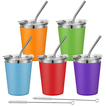 Kids Cups with Straws, 12oz Stacking Cups with 5 Colorful Silicone Sleeves - color: Blue/Orange/Red/Green/Purple
