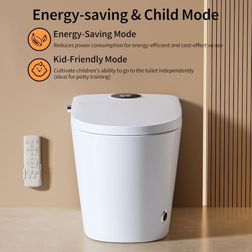 Smart Toilet with Bidet Heated Seat Dual Auto Flush Manual Seat & Lid | Child Mode Warm Water Wash Air Dry Tankless Electric One Piece Toilet for Bathroom with Siphon Dual Flush 0.8/1.2 GPF - color: Cream White