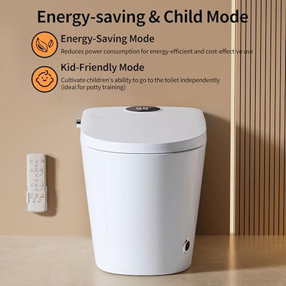 Smart Toilet with Bidet Heated Seat Dual Auto Flush Manual Seat & Lid | Child Mode Warm Water Wash Air Dry Tankless Electric One Piece Toilet for Bathroom with Siphon Dual Flush 0.8/1.2 GPF - color: Cream White