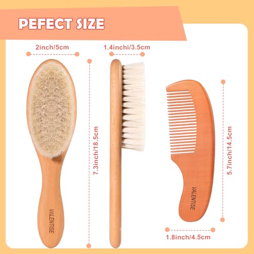 Baby Hair Bush and Comb Set,Baby Hair Brush with Soft Goat Bristle and Wood Comb Set,Wooden Baby Brush Set for Newborns & Toddlers,Good for Cradle Cap Brush