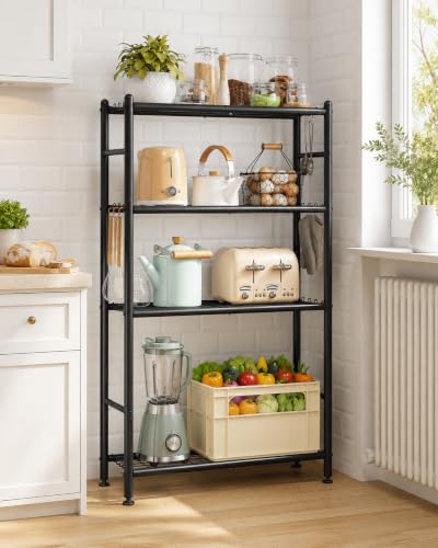 APEXCHASER Metal Storage Shelves 4-Tier, Wire Shelving Unit for Kitchen | Sturdy Metal Wire Frame with Side Hooks, Open Wire Design for Pantry Garage - size: 4-Tier