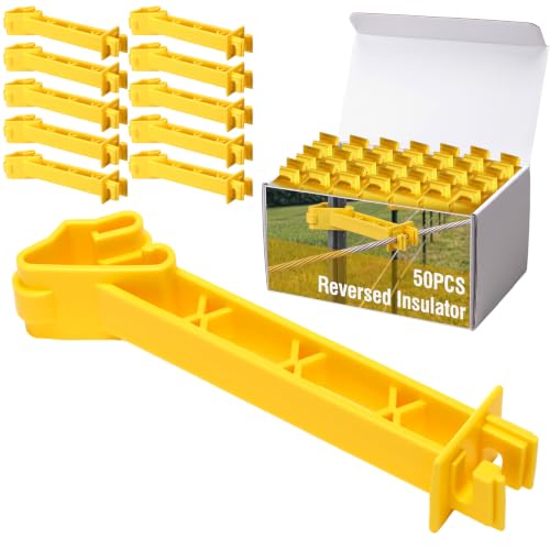 Pangda 50 Pcs 5 Inch Reversed Extender Insulator Snap Fit T Post Insulators Extension for Electric Fence Wire for Yard Agricultural Ranchers Farm Fence (Yellow) - color: Yellow