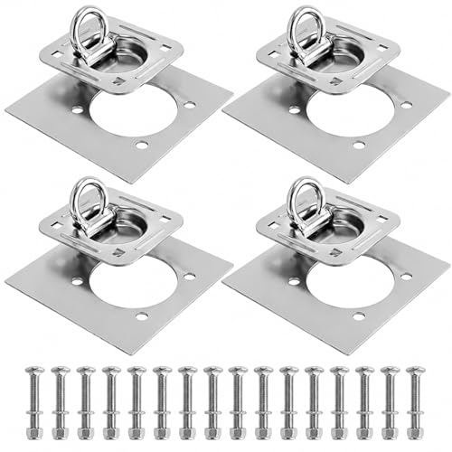 4 Pack Recessed D Rings Heavy Duty Tie Down Anchors– 6,000 lb Capacity Trailer D Rings for Trailers, Cargo, and Deliveries