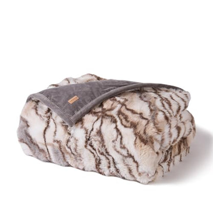 EverGrace Faux Rabbit Fur Bubble Throw Blanket, 60"x80", Beige & Gray - color: Marble Beige & Grey Chocolate, size: 60"x80"