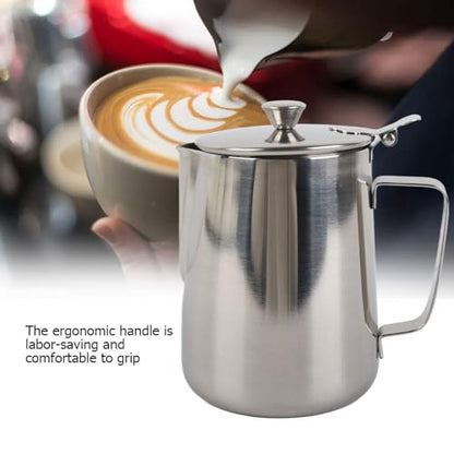 Ejoyous Stainless Steel Milk Frothing Pitcher, Coffee Cup Mug Milk Frothing Pitcher Jug with Lid for Latte Coffee Art Office Kitchen (1000ML)