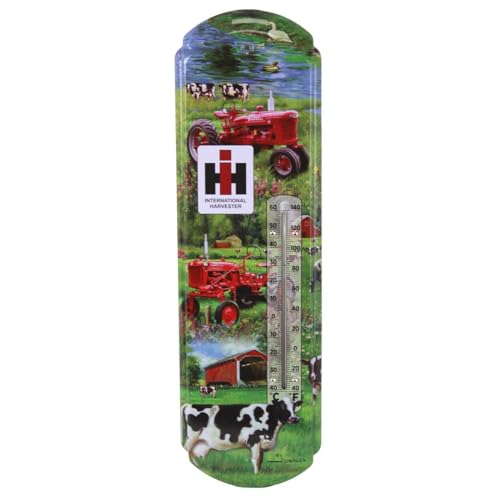 Case IH IH Farmall Cub and H Farm and Cow Scene Metal Thermometer, 5.125in x 17.375in 42022
