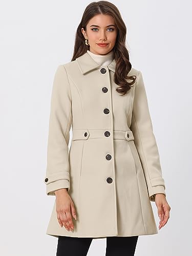 Allegra K Women's Winter Classic Overcoat with Pockets Single Breasted Coat - color: Beige, size: Small
