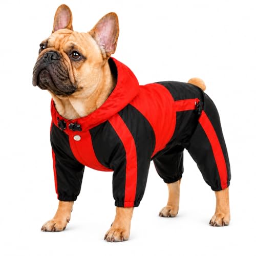 Lovelonglong American Bully Pitbull Dog Hooded Raincoat, Bulldog Rain Jacket Poncho Waterproof Clothes with Hood Breathable 4 Feet Four Legs Rain Coats for Pugs English French Bulldog Red B-S - color: Red, size: B-S (for Bulldog/Beefy dog)