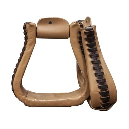 Showman Leather Covered Western Stirrups - color: Light Brown