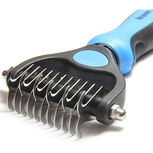 Maxpower Planet Pet Grooming Brush - Double Sided Dematting Undercoat Rake for Dogs and Cats, Extra Wide Pet Brush to Reduce Shedding by 95% (Blue, S) - color: Blue, size: Small