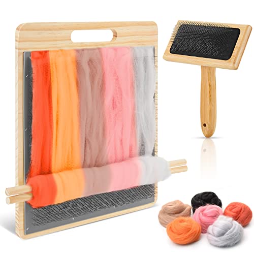Tessco for you 4 Pcs Wool Blending Board Carding Brush Set with 1 Wool Hand Carders Wood Brush 2 Wooden Craft Sticks, Needle Felting Tools for Felt Needle Project Spinning Craft