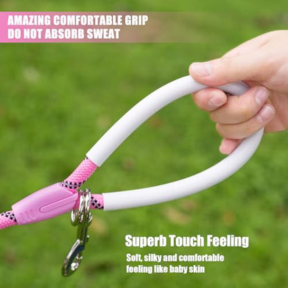 Lightweight Nylon Training Leash 30FTx1/4in Pink with Comfortable Silicone Handle Highly Reflective No Tangle for Dogs Cats Outside Walking Camping Backyard.
