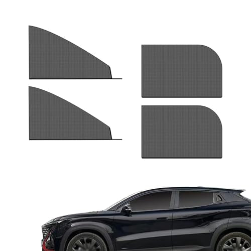 4 PCS Car Side Window Sunshades, Thickened Double-Layer Elastic Mesh Design Foldable Sunshades for Front Rear Side Windows, Decorative Accessories, Suitable for Most Cars, SUVs (Black)
