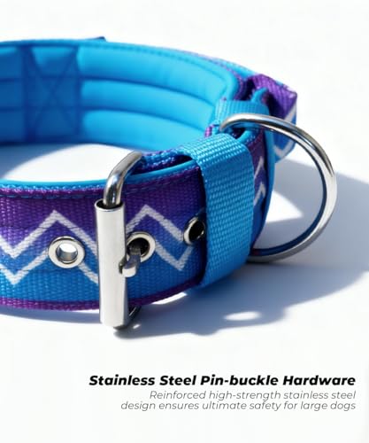 Dog Collar for Large Dogs,2 in Wide Heavy Duty,Pressure-Relief Padded, D-M - color: Violet Cyan, size: M