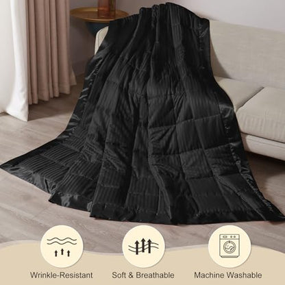 downluxe Weighted Blanket Queen Size, 15 lb Weighted Blanket with Glass Beads for All Season, Machine Washable Heavy Blanket (Black, 90 X 90 Inch) - color: Black, size: Weighted Queen,15lb