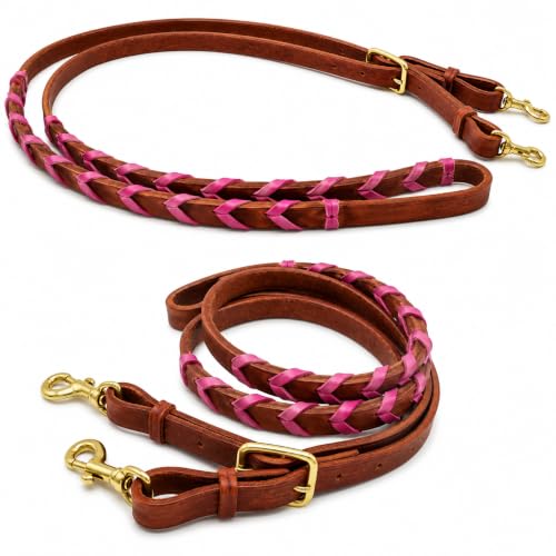 CHALLENGER 8' Horse Western Leather Latigo Laced Barrel Contest Reins 66RT10 - color: Tan Purple