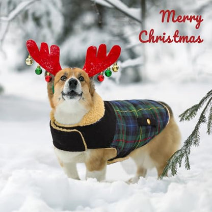 Queenmore Plaid Dog Winter Coat Quilting Warm Cold Weather Puffer Jacket - color: Green Plaid, size: Small