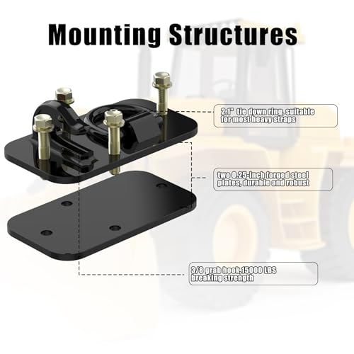2 Pack 3/8" Tractor Bucket Hooks with Tie Down Ring - Grade 70 Forged Steel Bolt-On Grab Hook with Backing Plate, Max Load 15,000 lbs, Compatible with Kubota, John Deere, RV, UTV, Truck, Black - color: Black