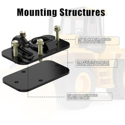2 Pack 3/8" Tractor Bucket Hooks with Tie Down Ring - Grade 70 Forged Steel Bolt-On Grab Hook with Backing Plate, Max Load 15,000 lbs, Compatible with Kubota, John Deere, RV, UTV, Truck, Black - color: Black