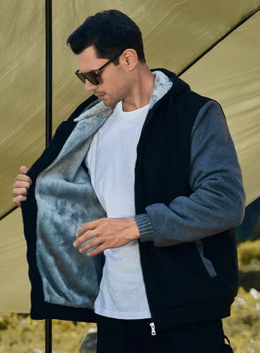 LBL Leading the Better Life Men's Pullover Winter Jackets Hooed Fleece Hoodies Sweatshirt Wool Warm Thick Coats - color: Black Gray, size: Medium