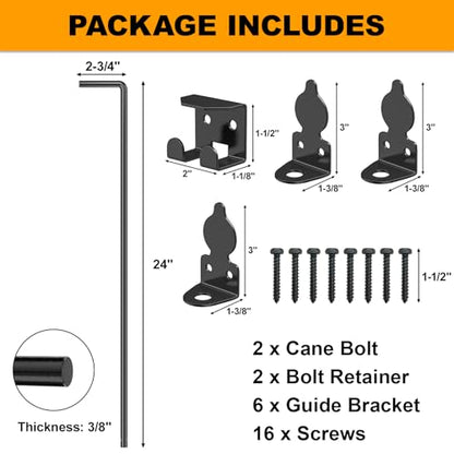 24" Cane Bolt Drop Rod for Gate, Heavy Duty Gate Latch 2 Pack - color: 24"-Black, size: 2 Pack