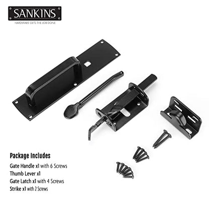 Thumb Gate Latch Hardware for Wooden Fences Heavy Duty, Self Locking Fence Latch Kit with Handle, Door Latch Gate Lock kit for Wooden/Vinyl Fence, Outdoor Metal Gate, Black Finish