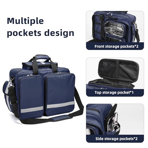 First Aid Bag - Empty Medical Storage Bag for Home Health, Nursing Students, Therapists & Doctors - color: Navy Blue