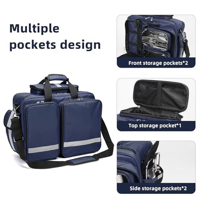 First Aid Bag - Empty Medical Storage Bag for Home Health, Nursing Students, Therapists & Doctors - color: Navy Blue
