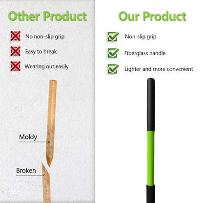 Pitch Fork-57 Inch，5-Tine Steel Garden Fork Heavy Duty, Mulch with Cushion Grip, Green Fiberglass Handle - color: Green