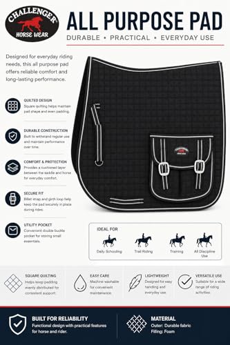 Horse English Black All-Purpose Trail Saddle Quilted Pad w/ Pockets 7269