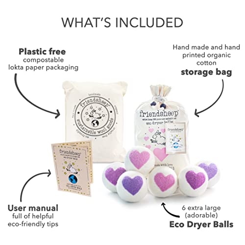 Friendsheep Wool Dryer Balls, Organic Reusable Fabric Softener Alternative for Laundry, Handmade, Fair Trade, Hypoallergenic, Eco-Friendly, Plastic-Free (6 Pack XL – Lovely Day) | Reusable fabric softener alternative Organic wool, handmade, fair trade, hy