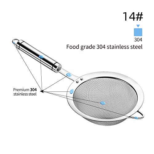 304 Stainless Steel Fine Mesh Strainers for Kitchen, Colander-Skimmer with Handle, Sieve Sifters for Food, Tea, Rice, Oil, Noodles, Fruits, Vegetable 5.51 inch Medium - size: 5.51 inch Medium