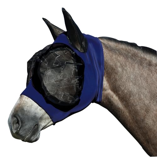 UltraFlex Comfort Plus Bug Eye Fly Horse Masks | Maximum Protection & Comfort | 95% UV Shield & Easy On/Off Design | Pull On Without Forelock Saver | Color Navy | Size Medium - color: Navy, size: Medium, style: Pull On without Forelock Saver