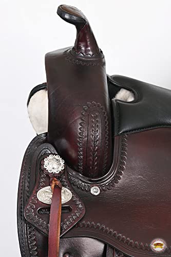 HILASON Hand-Tooled Leather Draft Horse Western Saddle for Trail Riding - size: 16 In