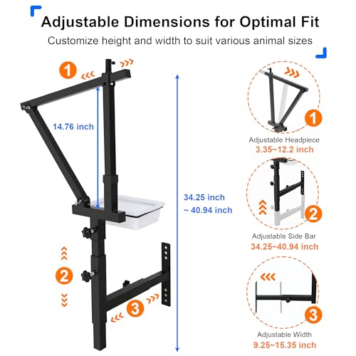 Adjustable Goat Stand Headpiece, Livestock Milking Stand Head Holder with Removable Feeding Tray, Goat Sheep Stand Accessories Head Fixing Frame for Trimming Shearing