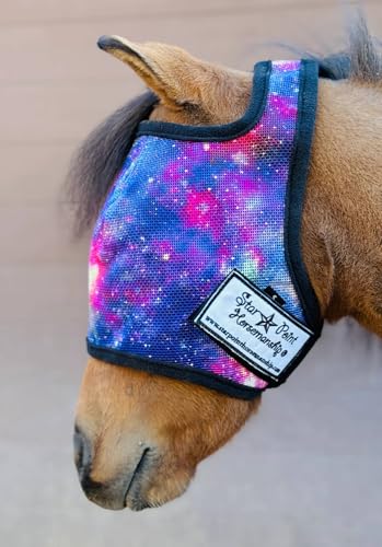 Star Point Horsemanship No Ear Fly Masks for Miniature Horse-Pony 100% Full UV Protection Durable Mesh Highly Comfortable (Average Horse Size 14-16 Hands)