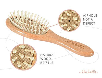 Ullabelle 4 Piece Wooden Baby Hair Brush and Comb Set for Newborns & Toddlers in Chic Gift Box - Ultra Soft Natural Goat Hair and Wood Baby Brush Set Prevents Cradle Cap - Perfect Registry Gift (Blue) - color: Blue