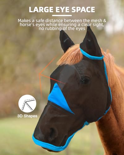 Hilltown Horse Fly Mask with Ears and Nose Cover - Full, Blue - color: Sky Blue, size: FULL