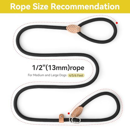 Mile High Life Heavy Duty Slip Lead No Pull Leash 6/5/4FT for Large Dogs - color: Black, size: 4 Feet