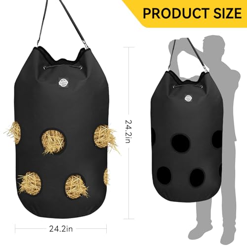 3 Pcs Hay Bags for Horses,Slow Feeder Hanging 1200D Oxford Cylindrical Hay Bag,Net Large Opening Feed Hole Hay Bag,Horse, Goats, Sheep,Cows & Donkeys (Black)